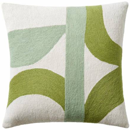 Judy Ross Textiles Hand-Embroidered Chain Stitch Eclipse Throw Pillow cream/spring green/celery